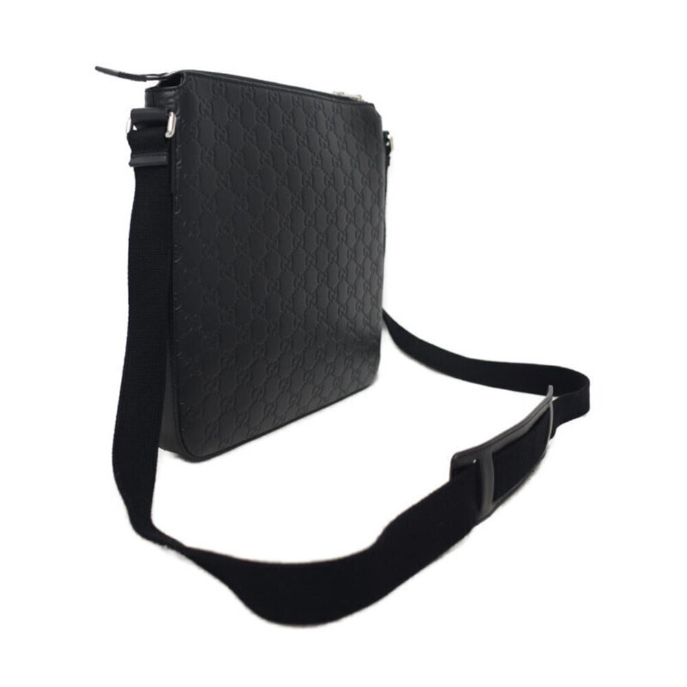 Gucci Signature Messenger ssima Crossbody Black Leather Bag